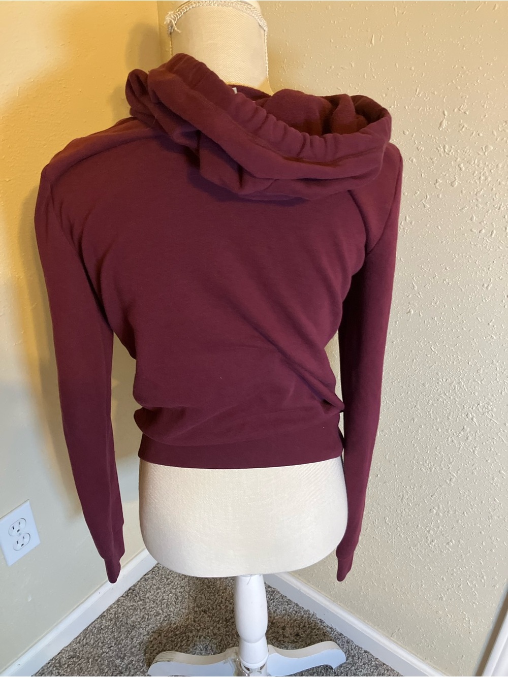 PINK Victoria's Secret Maroon Zip-Up Hoodie with Neon Pink Logo Small - Picture 2 of 3